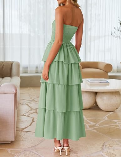 Image of ZESICA Women's Summer Boho Strapless Maxi Dress 2026 Casual Sleeveless Off Shoulder Smocked Tiered Beach Long Sundress