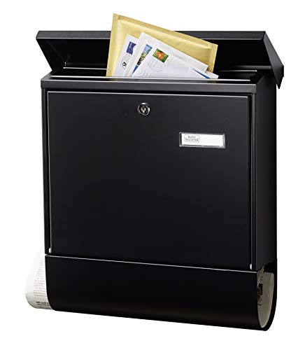 Preisvergleich Produktbild BURG-WÄCHTER Briefkasten mit Zeitungsfach und Namensschild, Verzinkter Stahl, Einwurf-Format DIN C4, Inkl. 2 Schlüssel, AMZ 2500 S, Schwarz
