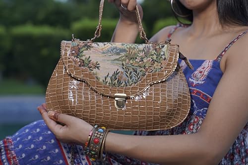 Image of Rudhira Beige Crocodile print Crossbody Bag Shoulder Purse Vegan leather Vintage sling handbag hobo trending casual bags christmas feel gift for women