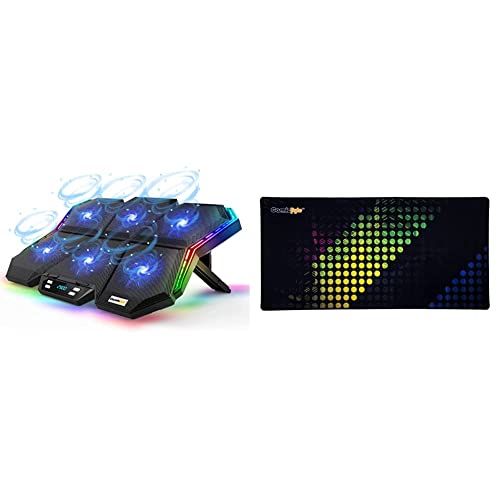 Image of Cosmic Byte Meteoroid RGB Laptop Cooling Pad with 6 Fan Upto 17 inch laptops (Black /Blue) & HyperGiant Speed Type Gaming Mousepad, 900mm x 450mm x 4mm E