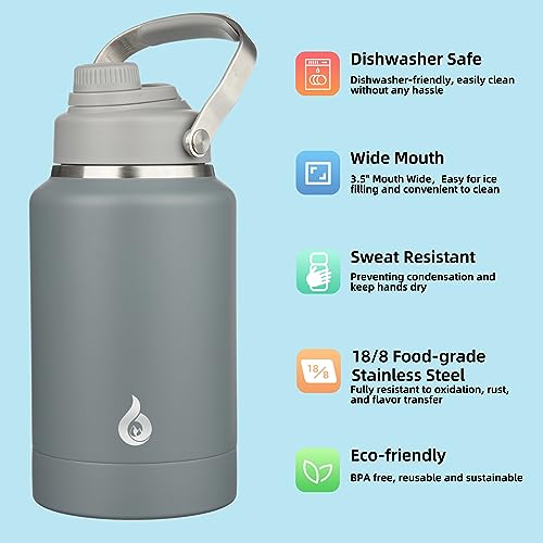 Image of BJPKPK 64oz Insulated Water Bottles, Dishwasher Safe Half gallon Water Bottle with Metal Handle, BPA Free Spout Lid & Detachable Bowl, Large Stainless Steel Jugs, Navy Blue