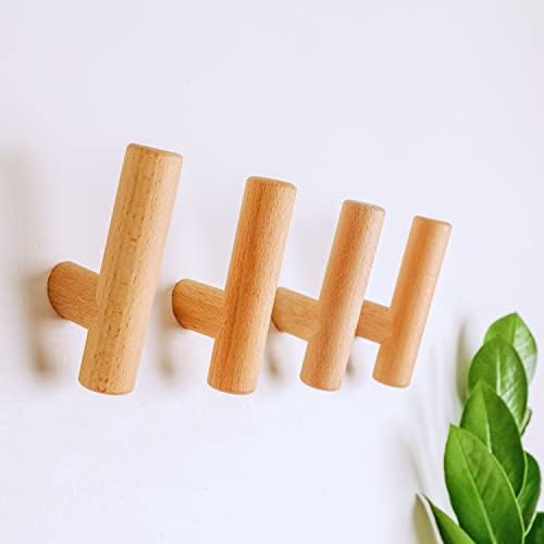 OLRA Wood Wall Hooks for Hanging - 4 Pack Coat Hooks for Wall - Decorative Wooden Wall Hooks Wall Hangers - Wooden Pegs for Hanging - Rustic Wood Hooks for Hanging Hat, Coat, Purse, Robe, Towel, Key
