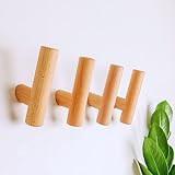 OLRA Wood Wall Hooks for Hanging - 4 Pack Coat Hooks for Wall - Decorative Wooden Wall Hooks Wall Ha