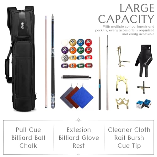 image for Ezgnuk Pool Cue Case 4x4, Pool Cue Carrying Case Holds 4 Butts and 4 S