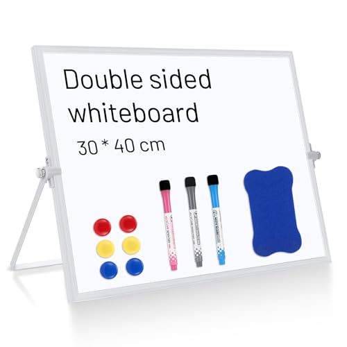 Kasanni Pizarra Blanca MagnéTica PortáTilpizarra Blanca PequeñA uso De Doble Cara White Board Con Soporte Plegable Adecuado Para Oficina, EducacióN En El Hogar y Uso Escolar (30 x 40 cm)