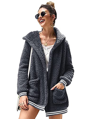 Chigant Fur Coats for Women Oversized Open Front Hooded Long Sleeve Winter Fashion Teddy Bear Cardigan