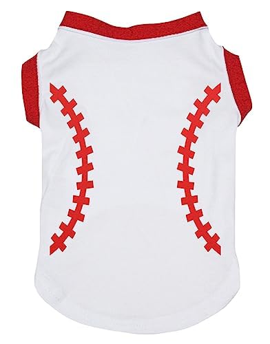 Petitebella Puppy Kleidung Hund Kleid Baseball Muster Weiß Rot Baumwolle T-Shirt, Medium, Weiß