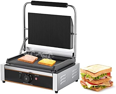 Commercial Toaster Sandwich Machine Press Sandwich Maker, 220V Non-Stick Plates Sandwich Toaster Stainless Steel Toastie Maker, 50-300℃ Adjustable Temperature, for Hamburgers Steaks Bacons ,Single Pot