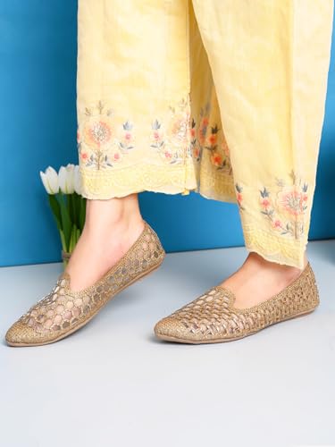 Image of XE Looks Elegant Rhinestone Studded Bellies | Hexagonal Cutout Pattern | Chic & Comfortable Slip-On Bellies For Girls & Womens