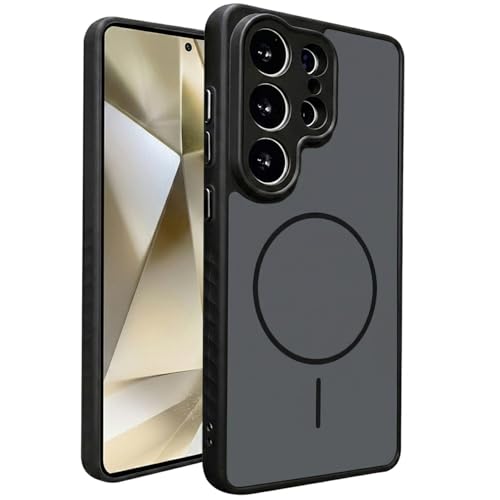 Image of VONZEE Matte Magnetic Case Compatible for Samsung Galaxy S24 Ultra Wireless Charging Shockproof Anti-Scratch TPU PC Slim Fit Full Protection Phone Cover for Samsung Galaxy S24 Ultra-Black