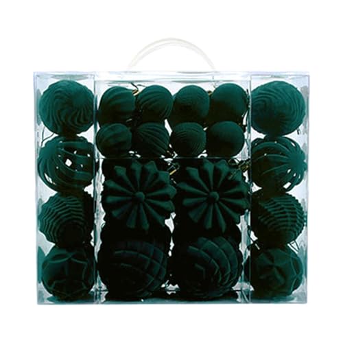 Baoblaze 48 Pezzi Palline di Natale con Gancio, Decorazione per Albero di Natale in Materiale Pp Floccato Infrangibile per Appendere Ai Rami degli Alberi, Pareti,Ghirlande, Verde Scuro