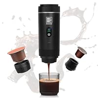 EVERANGE Tragbare elektrische Espressomaschine, Reisekaffeemaschine, kompatibel mit gemahlenem Kaffee und NS-Kapseln (Schwarz mit LCD-Display) – Ansicht 1