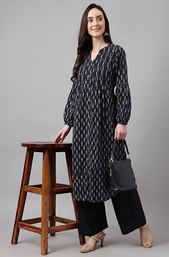 Image of Janasya Women's Pure Cotton Floral Printed A-line Kurta