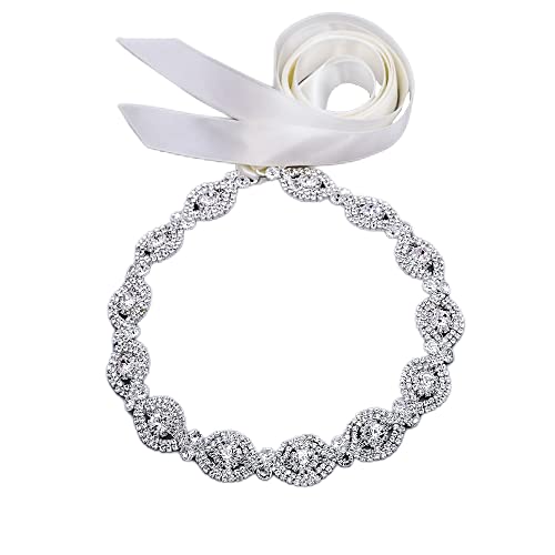 JHOO Strass Brautgürtel Kristall-Hochzeitsgürtel Hochzeitsgürtel Silber Diamant Gürtel (Natürliches Weiß) Cover