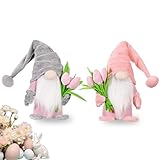 ChunDA 2 Stück Wichtel Frühling mit Tulpen, Niedliche Wichtel Frühlingsdeko...