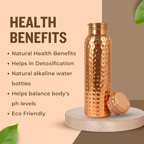 Image of Metallix Copper Water Bottle 1 Ltr | Copper Bottle for Men & Women | 100% Pure Copper | BPA Free & Leak Proof | Easy to Carry | Suitable for Yoga, School & Office (Hammered)