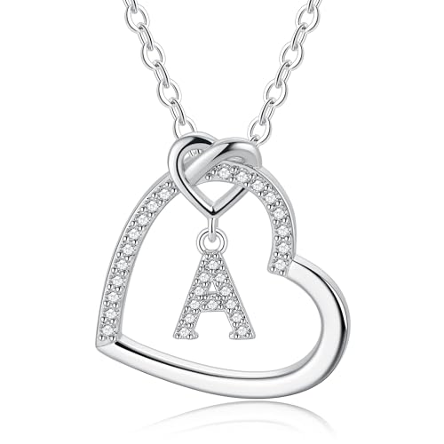 TINGN Geschenke für Mädchen Frauen - Personalisierte Halskette Damen Silber Herz Kette Kette mit Buchstaben A Geschenk für Frauen Freundin Personalisierte Geschenke Geburtstagsgeschenk für Mädchen