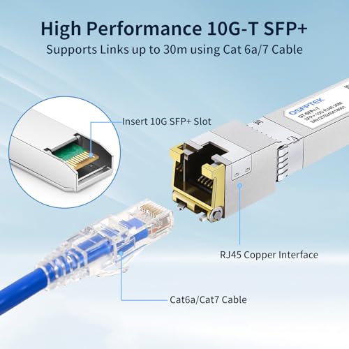 Image of QSFPTEK 10GBASE-T SFP+ Copper Module, 10gb SFP Transceiver, SFP to Ethernet, 10 gigabit Mini-GBIC SFP to rj45 for Intel E10GSFPT, up to 30m