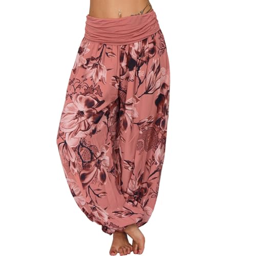 Pantalon décontracté fluide à imprimé intégral et coupe ample pour femme