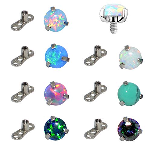 CHUANCI Titanium Micro Opal Dermal Anchor Skin Diver Dermal Anchor Surface Piercing Implants Sexy Jewelry (1PC Titanium,Opal 17)