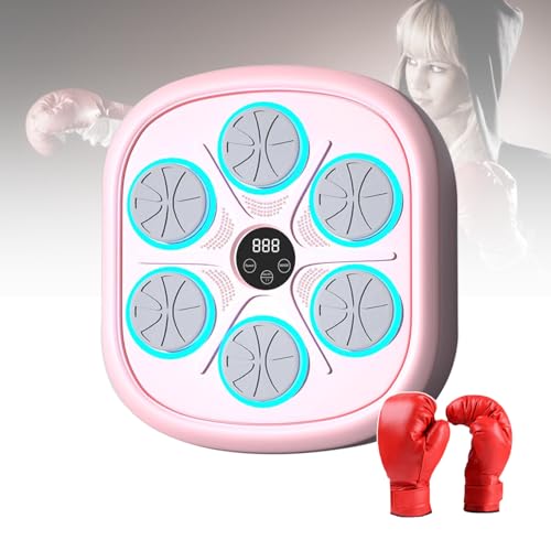 JINEKU Music Boxing Machine for Adults and Kids, Wall Mounted Boxing Wall Target, Smart Bluetooth Music Player, for Indoor, Gym, Boxing Gym,Pink