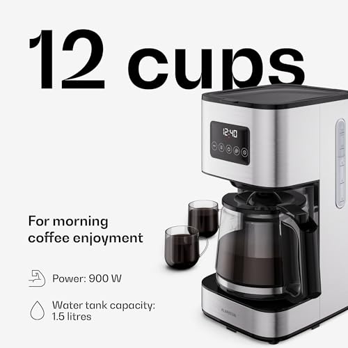 KLARSTEIN Verosteel Stainless Steel Coffee Maker – 1.5 L Capacity for 12 Cups, LCD Display, 40 min Keep-Warm, Anti-Drip, Auto Shut-Off Feature - Image 3
