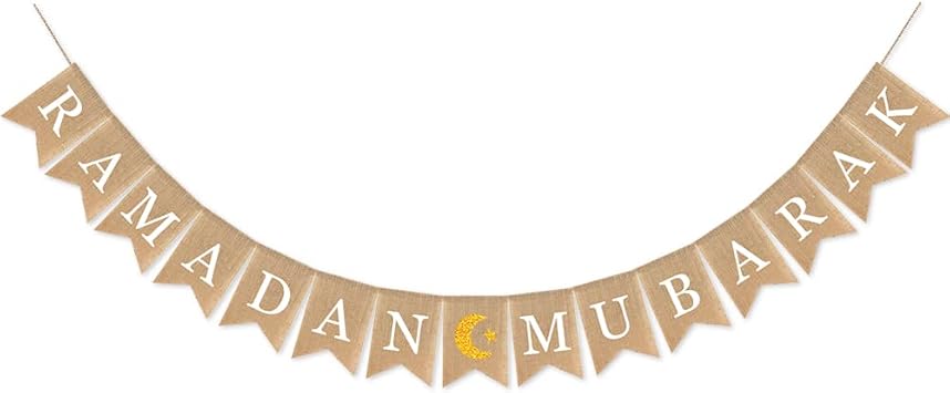 Burlap Ramadan Banner - Rectangular, Brown, Beige - 78 Inches