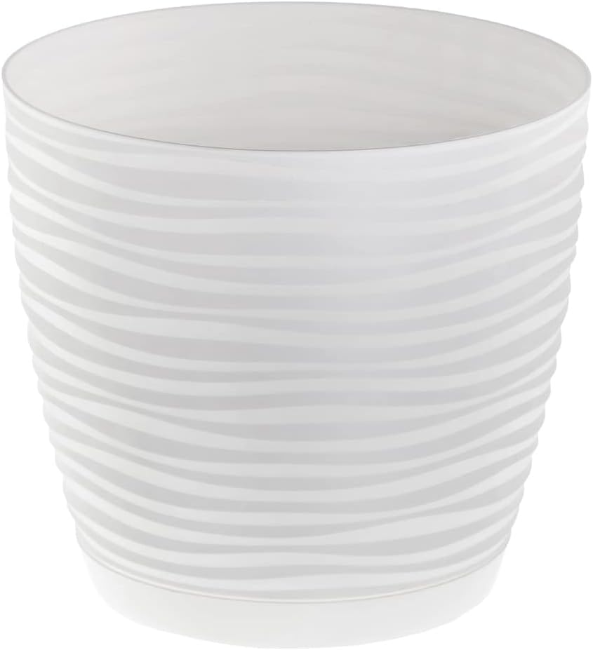 KORAD 3D Sahara Plant Pots with Matching Saucers. Decorative Planters with Drainage Holes for Indoor and Outdoor. Available in 7 Sizes and 8 Colours- (H 5.5 in(14 cm)- D 5.9 in(15 cm), Creamy White)