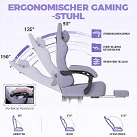 GTPLAYER Gaming Stuhl,Atmungsaktiver Bürostuhl, bürostuhl ergonomisch, Hochwertiger - Stoff,Ergonomischer PC Stuhl,160° Verstellbare Rückenlehne und ausziehbare Fußstütze,Tragkraft 180 kg,Macaron Lila – Ansicht 9