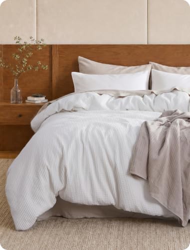 Image of Bedsure PureWoven Cotton Waffle Weave Duvet Cover, King, Duvet Cover Only