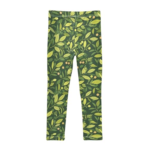 KLL Green Branch Olive Seamless Pattern Toddler Girls' Basic Leggings Comfortable High Waisted Lounge Pants Gym2