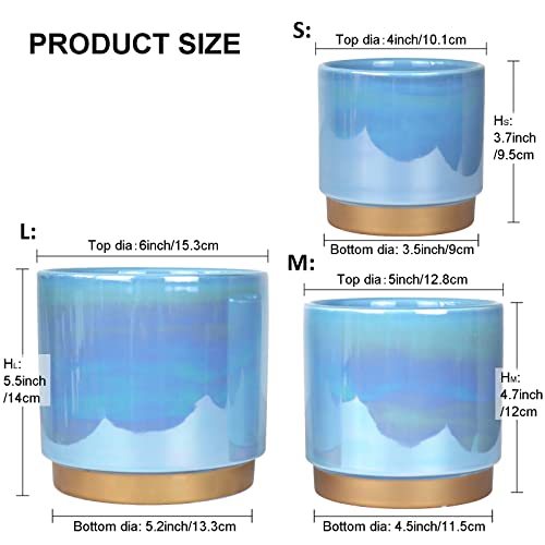 Gepege Ceramic Pots For Plants, Rainbow Pearl Glaze Planter With Drainage Hole, 6.0 Inch+5.0 Inch+4.0 Inch. Indoor-Outdoor Large Round Succulent Orchid Flower Pot #TOP1