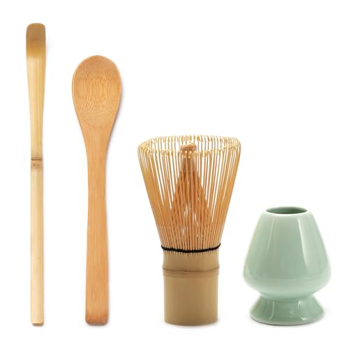 4PCS Matcha Tea Whisk Set, Tea Steeper Matcha Tools Natural Matcha Whisk Handmade