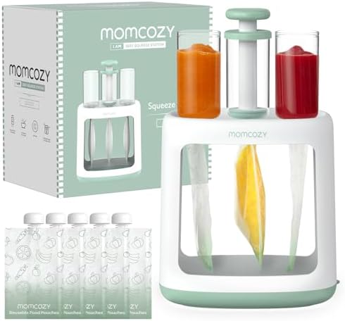 Momcozy Squeeze Station,Baby Food Maker&Pouch Filler for Homemade Baby Puree, BPA-Free, Dishwasher Safe, with Reusable Baby Food Pouches for Babies & Toddlers