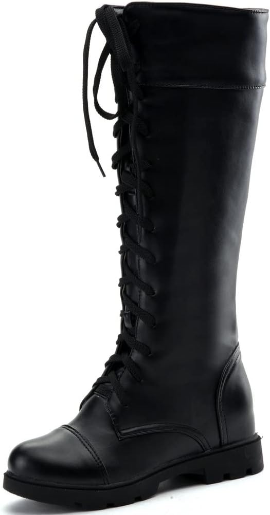 KOKOMOMO Womens Lace Up Low Heel Knee High Combat Military Boots Autumn Winter Shoes
