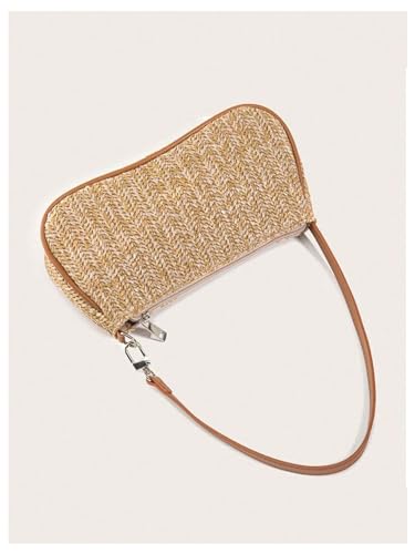 Verdusa Women's Straw Woven Shoulder Bags Zipper Underarm Handbag3