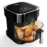 Glass Air Fryer 4.5 Qt, Non-Toxic Borosilicate Glass Basket with 360° View, Upgraded Food-Grade Stainless Steel Tray, 8-in-1 One-Touch Presets, Teflon-Free & Dishwasher Safe, Black