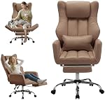 Ergonomic Cross Legged Office Chair with Footrest,Big and Tall Leather Executive Chair with Reversible Armrest,Wheels,Lumbar Pillow, 155° Reclining Computer Wide Desk Chair for Home,Office(Brown)