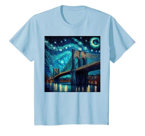 Brooklyn Bridge New York Starry Night T-Shirt, Youth, Baby Blue, 2T