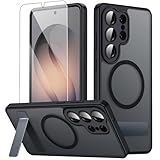 Magnetic for Samsung Galaxy S26 Ultra Case with Stand and Screen Protector & Camera Protector,Galaxy S 26 Ultra Case Compatible with MagSafe,Matte Translucent Shockproof Slimi Phone Case -Black