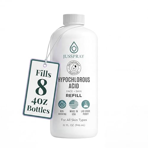 Jusspray Hypochlorous Acid Spray for Face and Skin | HOCI Facial Cleanser Mist | 32oz Refill Hypochlorous Acid for Face Skin Acne Eczema Body Acne Sprays Piercing Aftercare Wound Solution