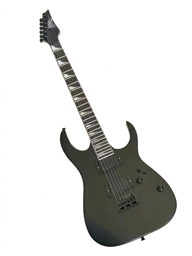Chitarra elettrica a corpo solido, stile Shredder nero opaco con doppio humbucker e tremolo bloccabile, 6 corde full size for heavy metal (Guitarra Eléctrica)