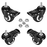2" Stem Casters with Brakes and Flange Nuts, Set of 4, Heavy Duty Swivel Threaded Stem Casters,5/16”