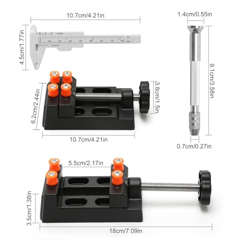 10 Pcs Hand Drill Bits Set and Adjustable Small Drill Press Vise, Black Metals Precision Pin Vise Hobby Drill, Pin Vise Mini Drill Set Making for Woodworking Model Jewelry