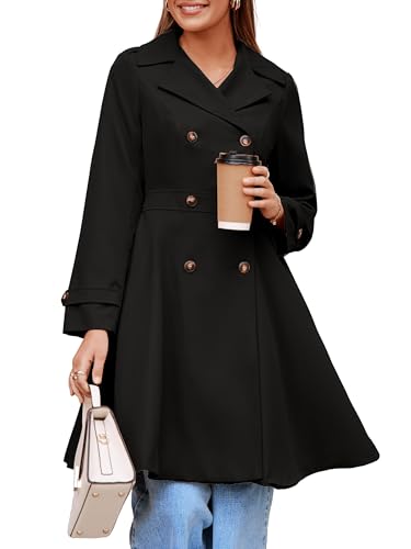 Image of Simplee Womens Trench Coat A Line Dress Coats Fall Winter Rain Jackets Long Ruffle Waterproof with Pockets 2025 (Black M)