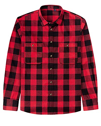 Men's Plaid Flannel Shirt Long Sleeve Casual Button Down Shirts Regular Fit Cotton Office Work Tops with Pockets