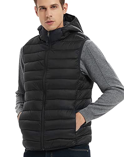 Chaleco Acolchado Hombre Casual Invierno Chalecos Acolchados Hombre Chaleco Capucha Sin Mangas Hombre Abrigo Chaleco Guateado Caballero Chaqueta Sin Mangas Hombre Fino Tallas Grandes Outdoor Negro M