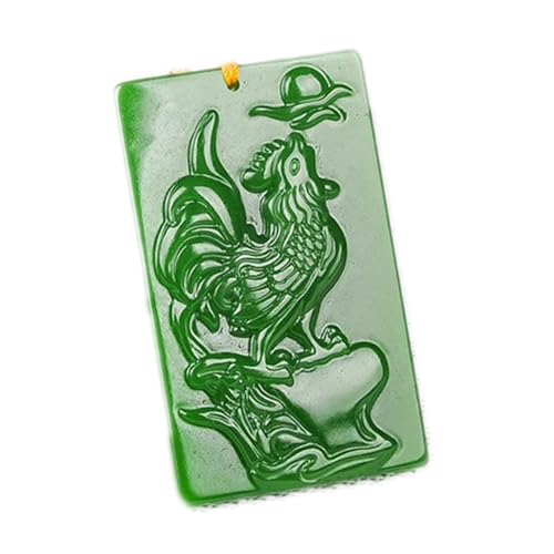Pendentif Feng Shui femme collier jade vert foncé véritable coq jaspe