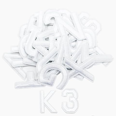 WISHTIME 72 Pieces Iron on Letters and Numbers Patches,White Alphabet Embroidered Patch A-Z, Numbers 0-9 Applique for Clothes, Dress, Hat, Socks, Jeans, DIY Accessories Cover