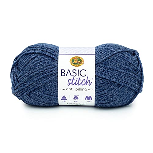Image of Lion Brand Yarn Basic Stitch Anti-Pilling Yarn for Crocheting, Knitting, and Crafts, Deep Denim Heather, 1 Pack
